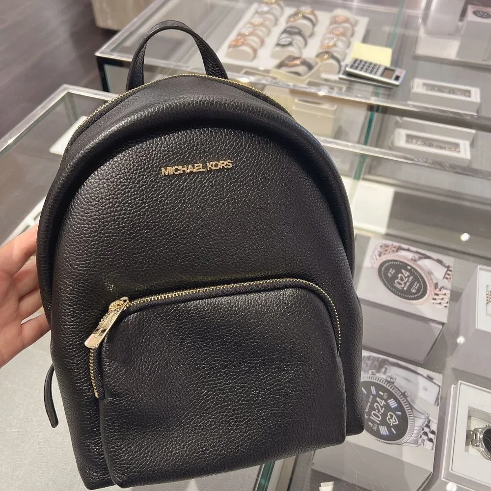 NWT Michael Kors MK Erin Medium Pebbled Leather Backpack Black Solid
